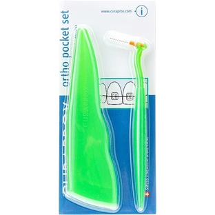Набор Curaprox Ortho Pocket Set, зеленый, (brushes 07,14,18/3pcs + UHS/1pcs + orthod/wax/1pcs + box)