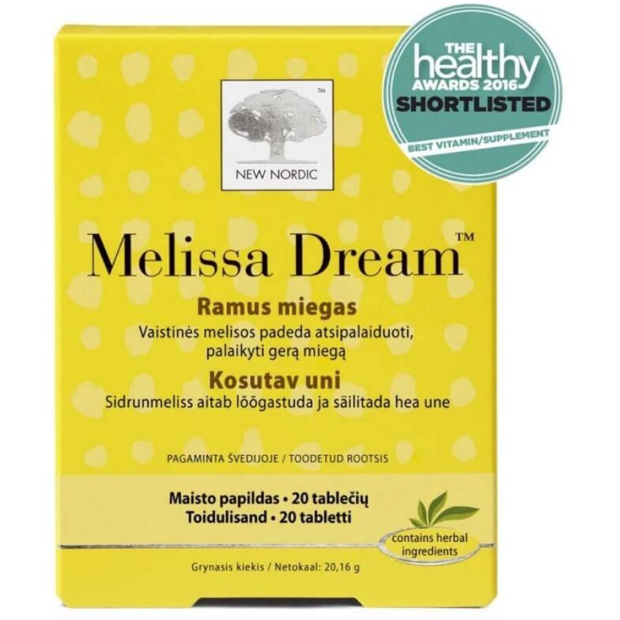 Комплекс New Nordic  Melissa Dream  для покращення сну таблетки, №20: ціни та характеристики