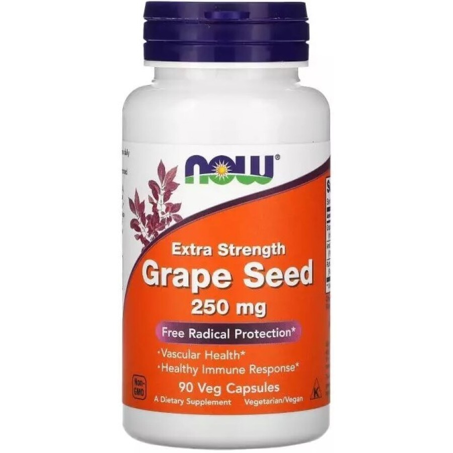 Экстракт виноградных косточек 250 мг, Extra Strength Grape Seed, Now Foods, 90 вегетарианских капсул: цены и характеристики