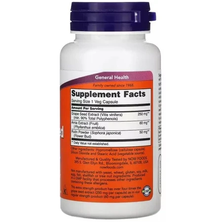 Екстракт виноградних кісточок 250 мг, Extra Strength Grape Seed, Now Foods, 90 вегетаріанських капсул: ціни та характеристики