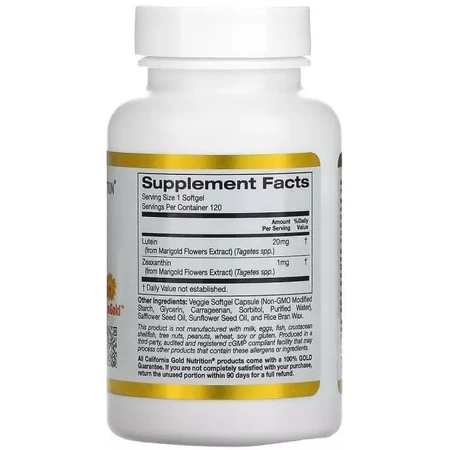 Лютеїн із зеаксантином, 20 мг, Lutein with Zeaxanthin, California Gold Nutrition, 120 вегетаріанських капсул: ціни та характеристики