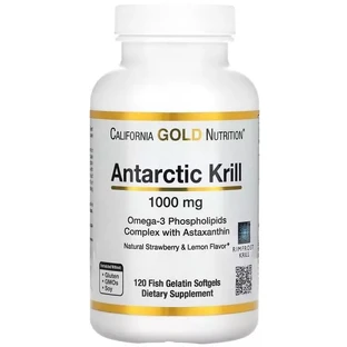 Масло антарктического криля, 1000 мг, вкус клубники и лимона, Antarctic Krill Oil, Omega-3, California Gold Nutrition, 120 желатиновых капсул