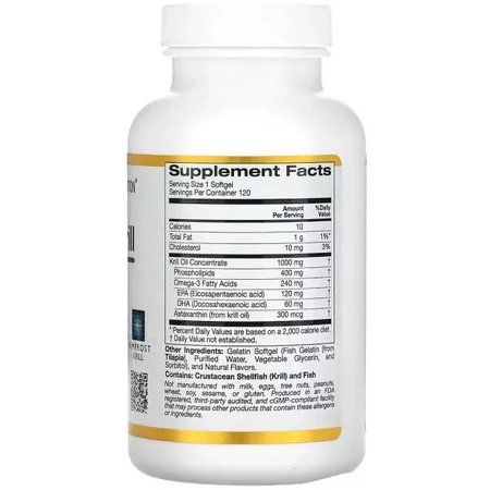 Масло антарктического криля, 1000 мг, вкус клубники и лимона, Antarctic Krill Oil, Omega-3, California Gold Nutrition, 120 желатиновых капсул: цены и характеристики