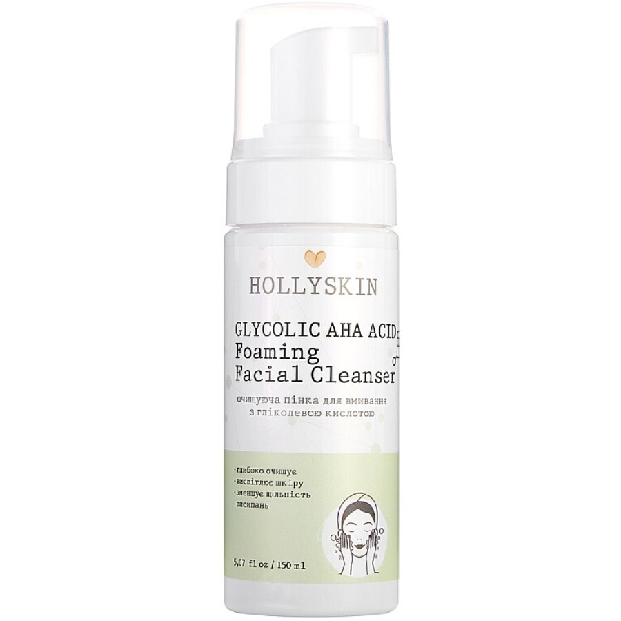 Очищувальна пінка для вмивання з гліколевою кислотою Hollyskin Glycolic AHA Acid Foaming Facial Cleanser, 150 ml: ціни та характеристики