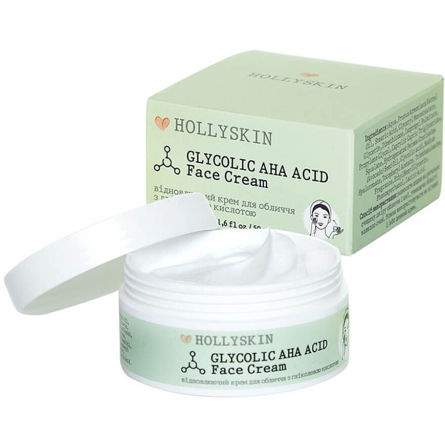 Відновлювальний крем для обличчя з гліколевою кислотою Hollyskin Glycolic AHA Acid Face Cream, 50 ml: ціни та характеристики