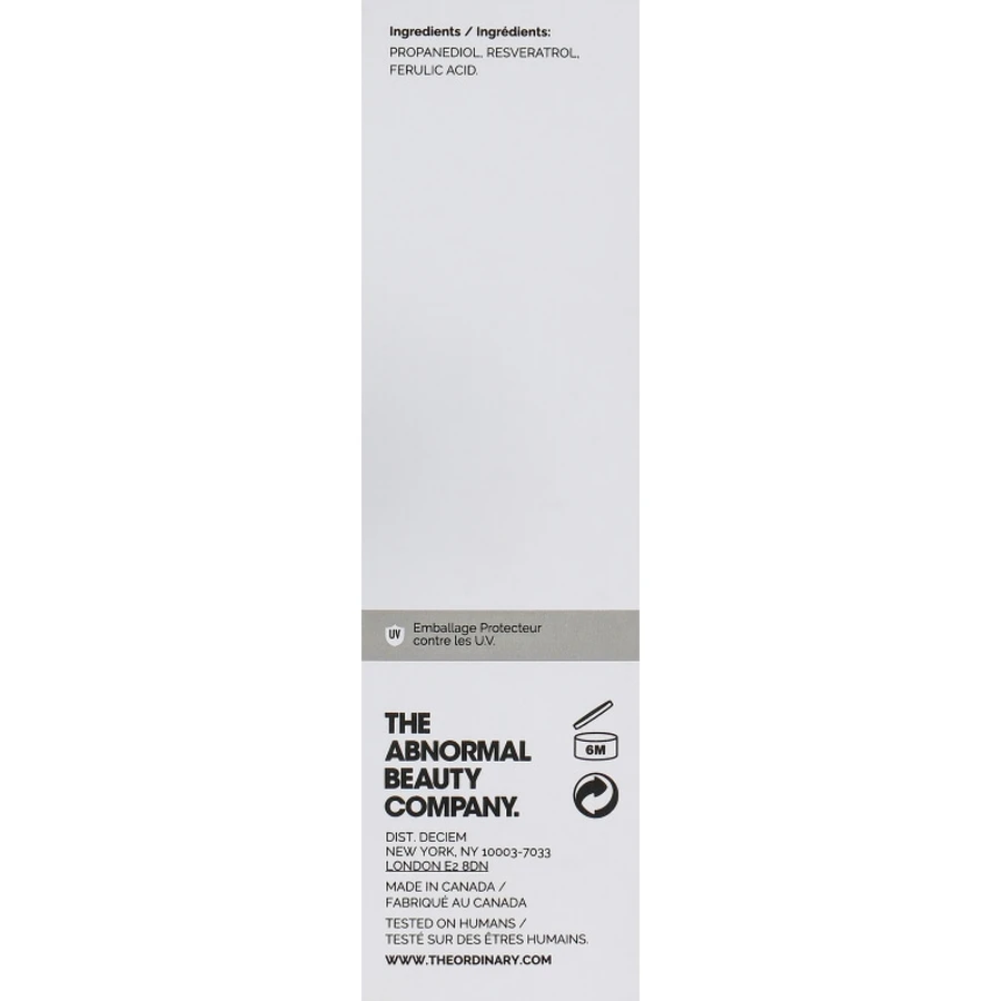Сыворотка с ресвератролом 3% + с феруловой кислотой 3% The Ordinary Resveratrol 3% Ferulic Acid 3%, 30 мл: цены и характеристики