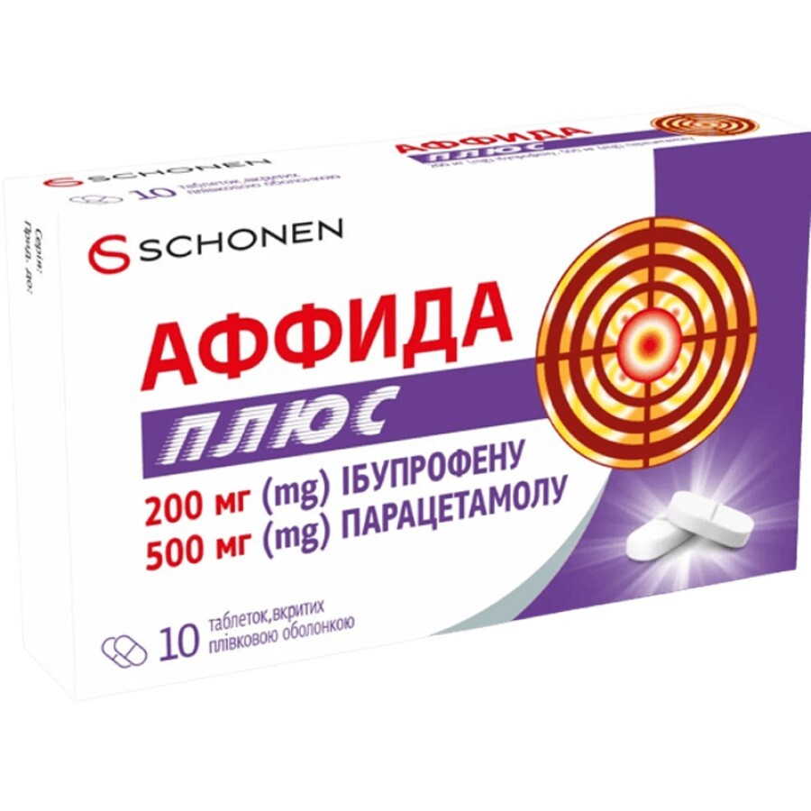 Аффида Плюс 200 мг/500 мг, таблетки, покрытые пленочной оболочкой, №10