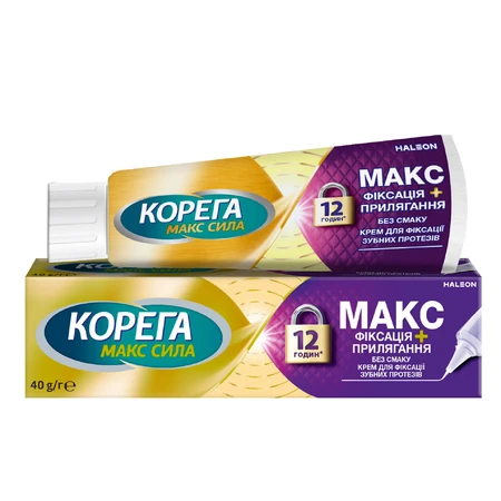 Крем для фиксации зубных протезов Корега Макс фиксация + прилегание, без вкуса, 40 г: цены и характеристики