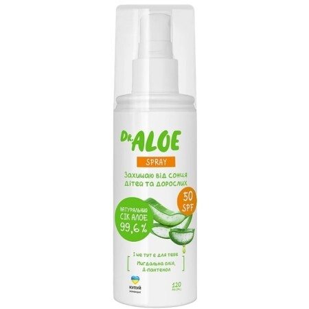 Солнцезащитный спрей Dr. ALOE с натуральным соком Алоэ 99,6%, SPF50, 120 мл