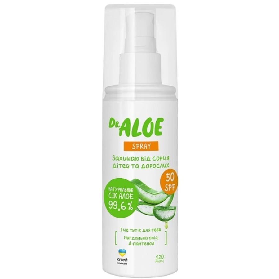 Сонцезахисний спрей Dr. ALOE  з натуральним соком Aлое 99,6%, SPF50,  120 мл: ціни та характеристики