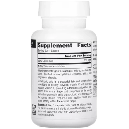 Альфа-липоевая кислота, 300 мг, Alpha Lipoic Acid, Source Naturals, 60 капсул: цены и характеристики