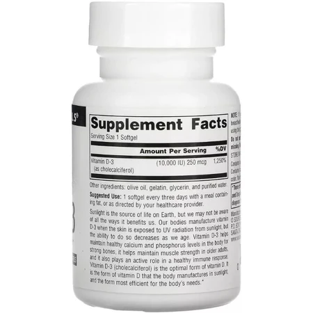 Вітамін D-3, 10000 МО, Vitamin D-3, Source Naturals, 60 гелевих капсул: ціни та характеристики