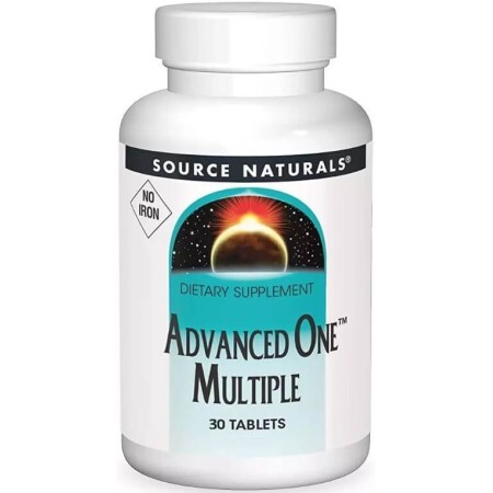 Мультивитамины и Минералы, без железа, Advanced One Multiple No Iron, Source Naturals, 30 таблеток