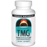 Триметилгліцин, ТМГ, TMG, 750 мг, Source Naturals, 60 таблеток