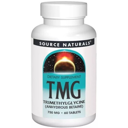 Триметилглицин, ТМГ, TMG, 750 мг, Source Naturals, 60 таблеток