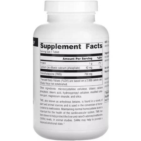 Триметилгліцин, ТМГ, TMG, 750 мг, Source Naturals, 60 таблеток: ціни та характеристики