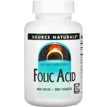 Фолієва кислота, 800 мкг, Folic Acid, Source Naturals, 200 таблеток
