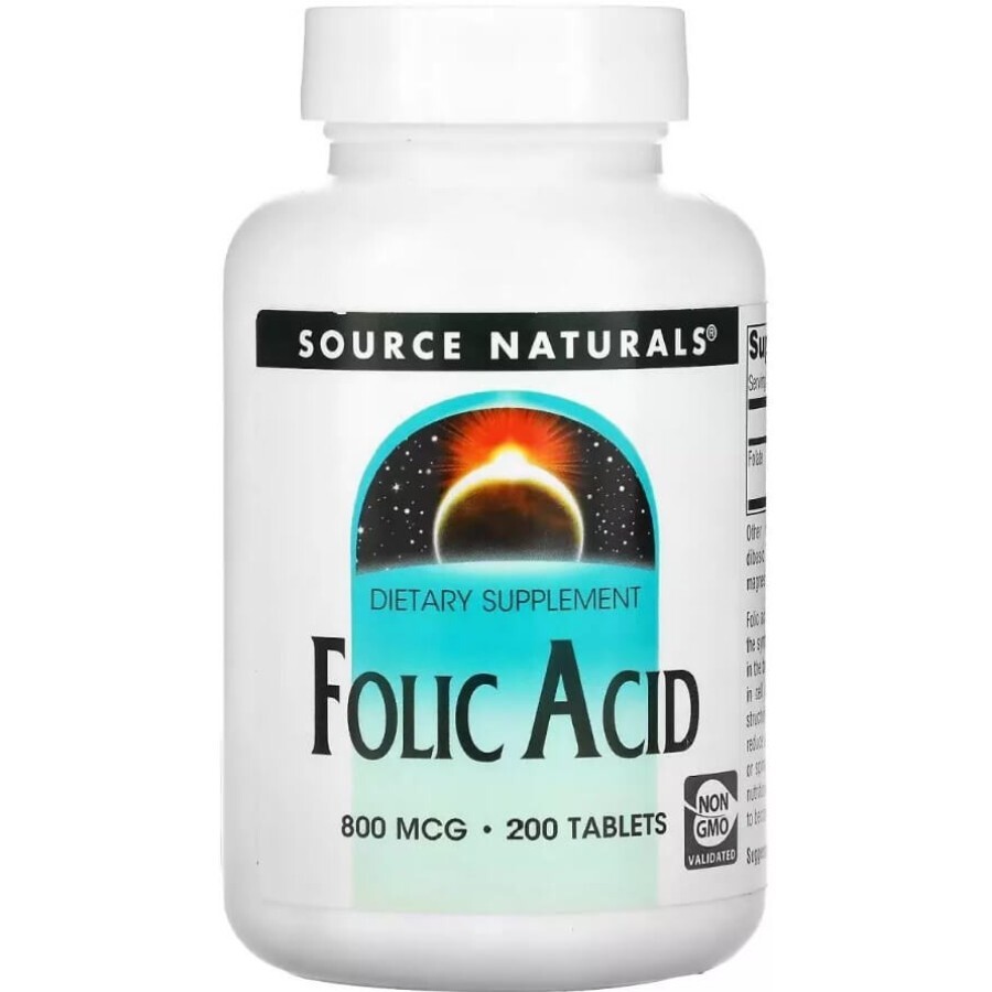 Фолієва кислота, 800 мкг, Folic Acid, Source Naturals, 200 таблеток: ціни та характеристики