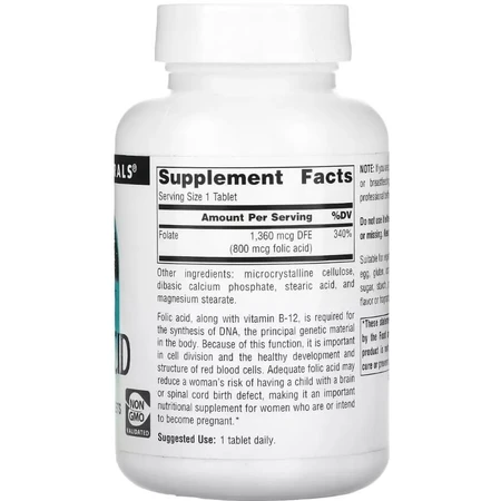 Фолієва кислота, 800 мкг, Folic Acid, Source Naturals, 200 таблеток: ціни та характеристики