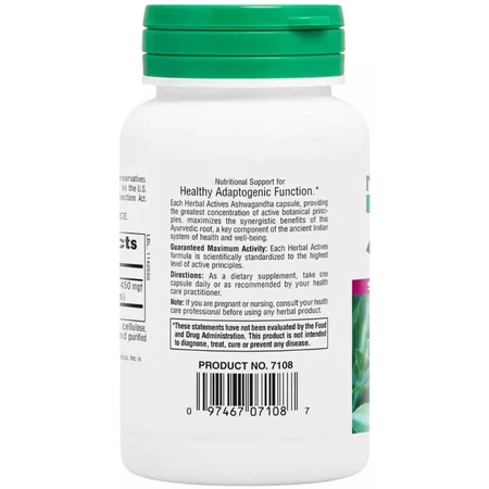 Ашваганда, 450 мг, Ashwagandha, Herbal Actives, Natures Plus, 60 вегетарианских капсул: цены и характеристики