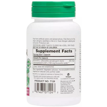 Босвелін, 300 мг, Boswellin, Herbal Actives, Natures Plus, 60 вегетаріанських капсул: ціни та характеристики