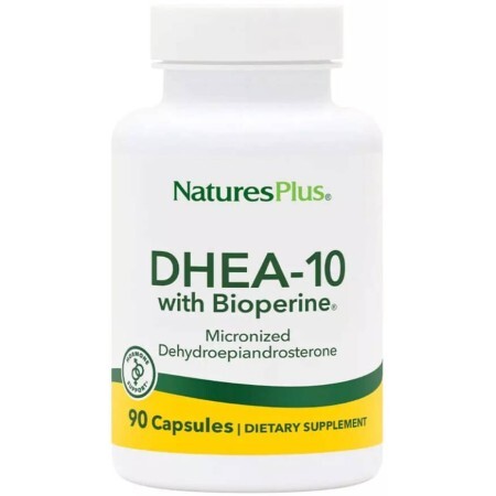 Дегидроэпиандростерон с биоперином, 10 мг, DHEA-10 With Bioperine, Natures Plus, 90 вегетарианских капсул