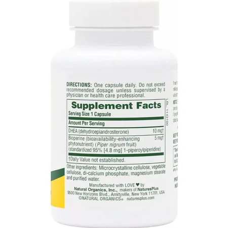 Дегідроепіандростерон з біоперином, 10 мг, DHEA-10 With Bioperine, Natures Plus, 90 вегетаріанських капсул: ціни та характеристики
