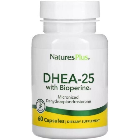 Дегидроэпиандростерон с биоперином, 25 мг, DHEA-25 With Bioperine, Natures Plus, 60 капсул