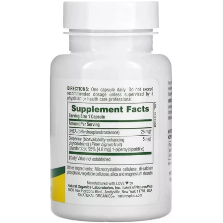Дегідроепіандростерон з біоперином, 25 мг, DHEA-25 With Bioperine, Natures Plus, 60 капсул: ціни та характеристики