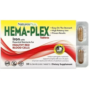Hema-Plex, Залізо з незамінними поживними речовинами тривалого вивільнення, Natures Plus, 30 таблеток