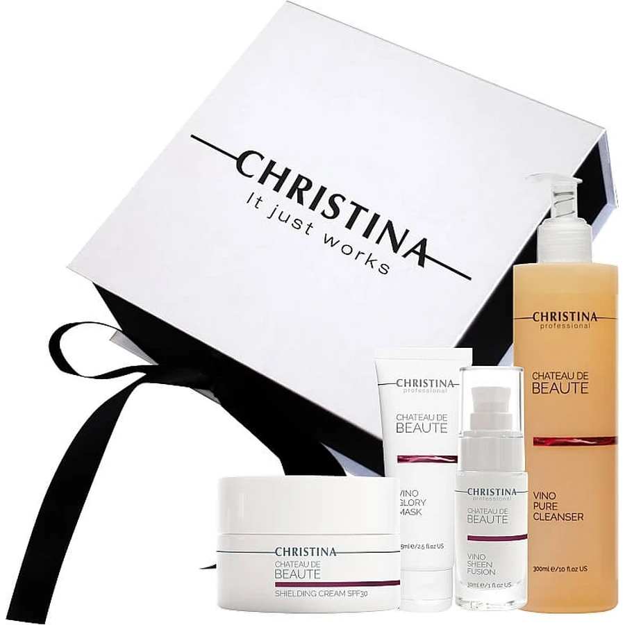 Подарунковий набір Christina Chateau de Beaute (fluid/30ml + f/gel/300ml + f/mask/75ml + f/cr/50ml): ціни та характеристики