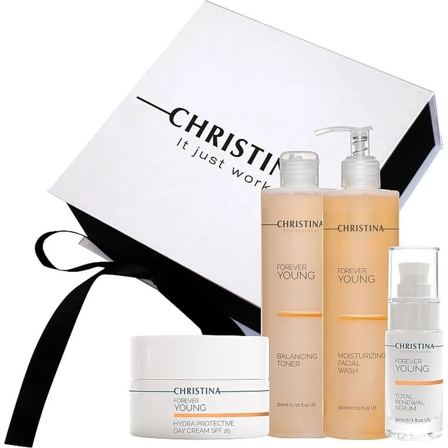 Подарунковий набір Christina Forever Young (tonic/300ml + f/gel/300ml + f/ser/30ml + f/cr/50ml): ціни та характеристики