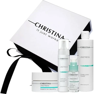Подарунковий набір Christina Unstress (f/day/cr/50ml + f/mousse/200ml + f/ser/30ml + f/toner/300ml)