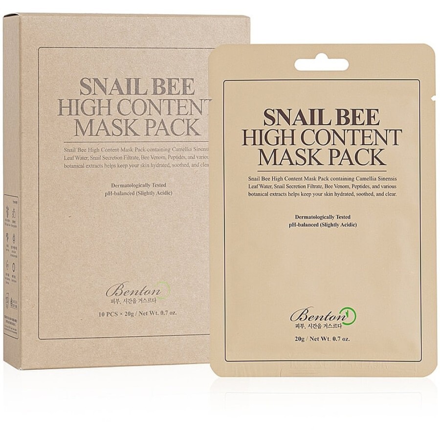 Маска з високим вмістом муцину равлика та бджолиного яду Benton Snail Bee High Content Mask Pack 1x20g: ціни та характеристики