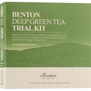 Набор миниатюр по уходу за кожей лица с зеленым чаем Benton Deep Green Tea Deluxe Kit (f/toner/30ml + f/lotion/20ml + f/serum/5ml + f/cl/foam/20g)