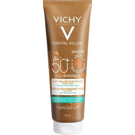Сонцезахисне зволожуюче молочко Vichy Capital Soleil Solar Eco-Designed Milk для шкіри обличчя та тіла SPF 50+ 75 мл