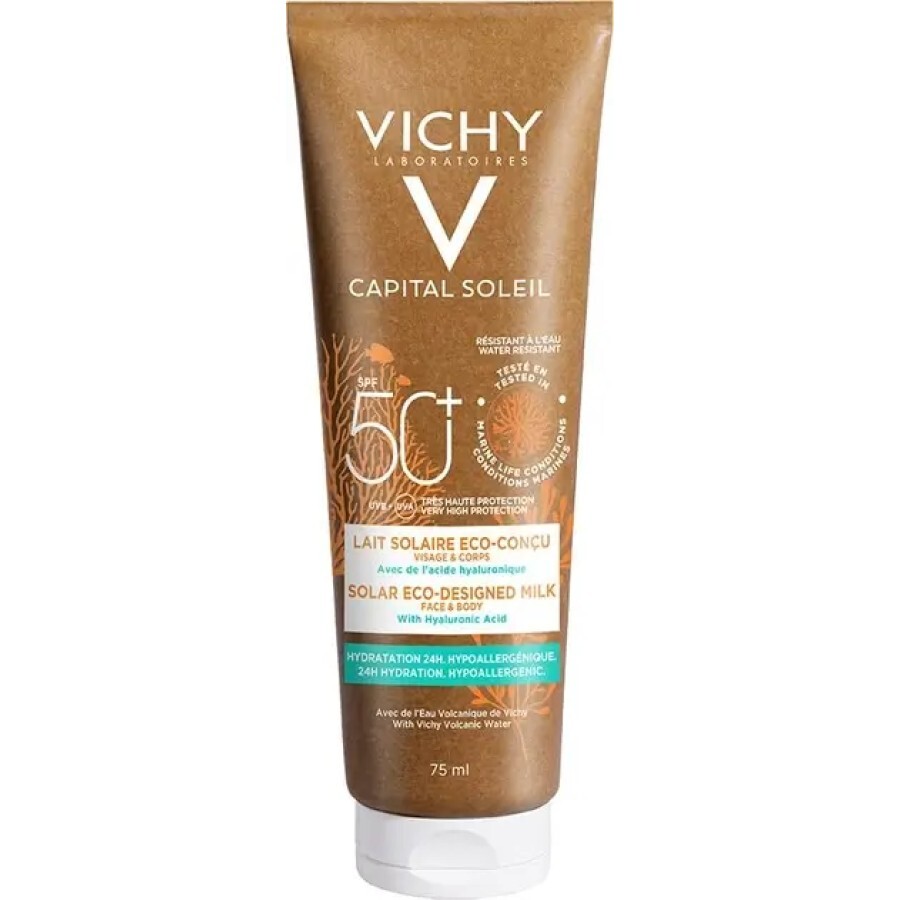 Сонцезахисне зволожуюче молочко Vichy Capital Soleil Solar Eco-Designed Milk для шкіри обличчя та тіла SPF 50+ 75 мл: ціни та характеристики
