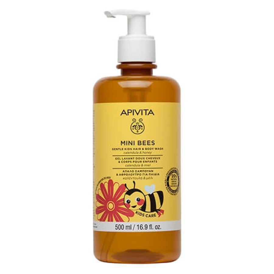 Шампунь-гель Apivita Mini Bees Gentle Kids Hair&Body Wash Calendula Honey, дитячий, 500 мл: ціни та характеристики
