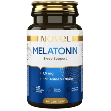 Мелатонин 1,5 мг, Novel, витамины для сна, 60 жевательных капсул
