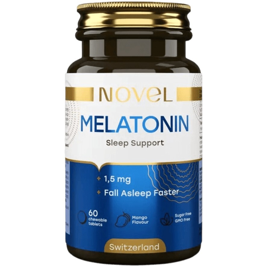 Мелатонин 1,5 мг, Novel, витамины для сна, 60 жевательных капсул: цены и характеристики