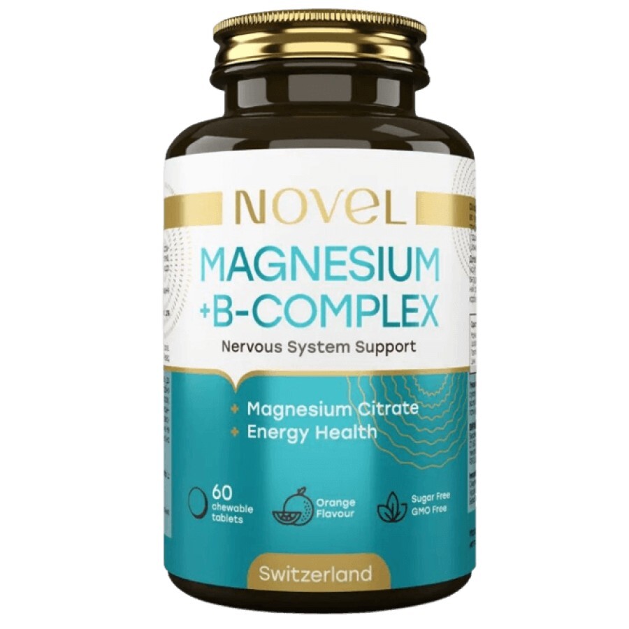 Магній з вітаміном В-6 (B-комплекс), Magnesium With Vitamin B6 Novel, 60 жувальних таблеток: ціни та характеристики