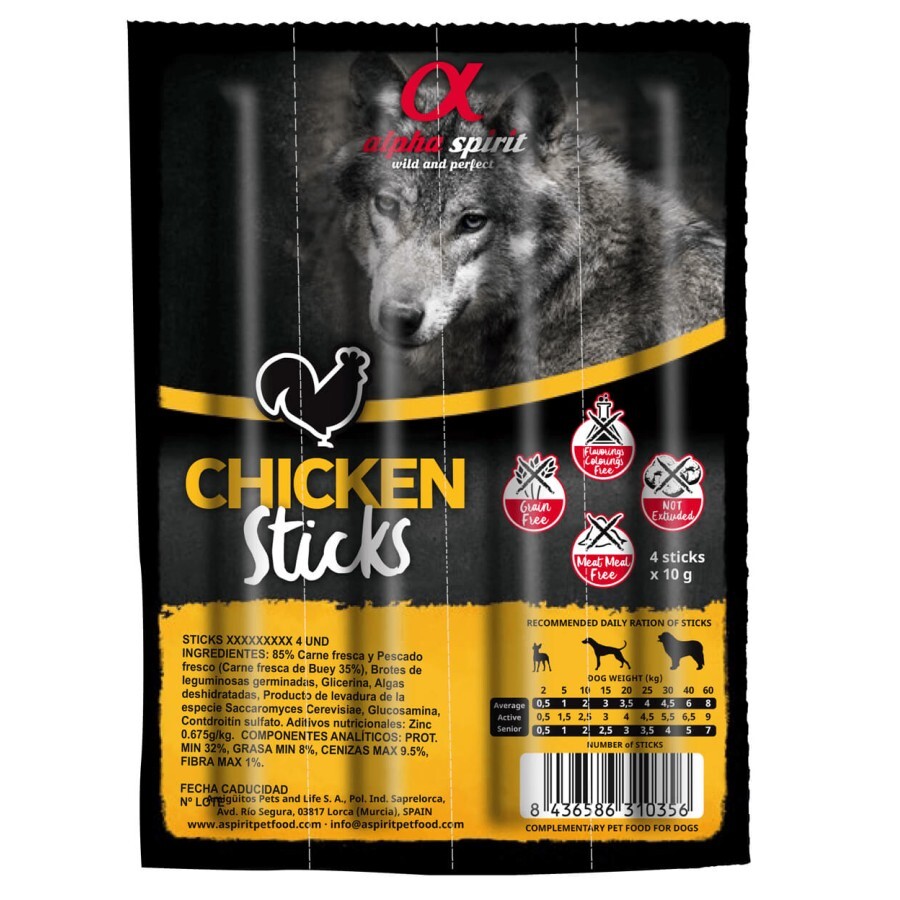 Лакомство для собак Alpha Spirit DOG Sticks Chicken полувлажные из курицы, палочки, 40 г: цены и характеристики