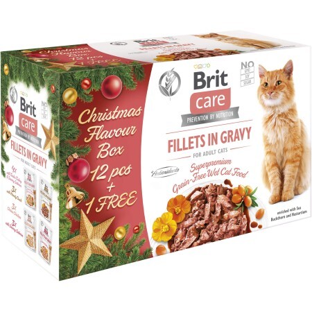Вологий корм для кішок Brit Care Cat різдвяний набір філе в соусі, 85 г , 12+1 шт