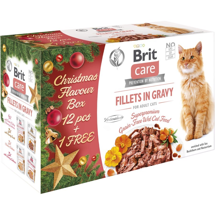 Вологий корм для кішок Brit Care Cat різдвяний набір філе в соусі, 85 г , 12+1 шт: ціни та характеристики