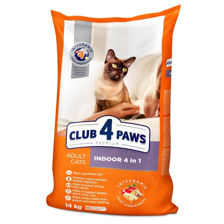 Сухой корм для кошек Club 4 Paws Премиум. Для кошек, живущих в помещении 4 в 1 14 кг: цены и характеристики