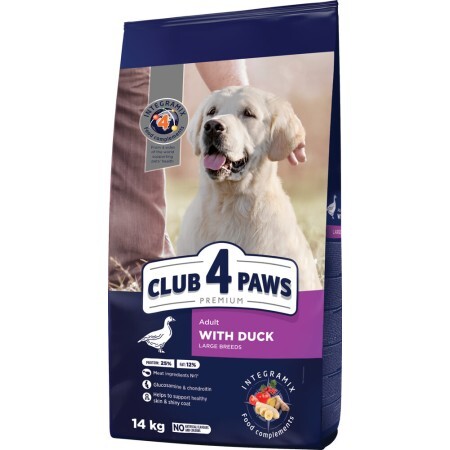 Сухой корм для собак Club 4 Paws Премиум. Для больших пород с уткой 14 кг.