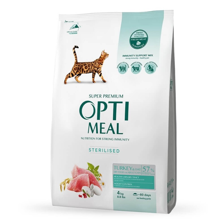 Сухой корм для кошек Optimeal для стерилизованных/кастрированных индейка и овес 4 кг: цены и характеристики
