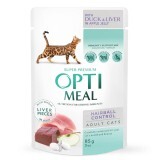 Влажный корм для кошек Optimeal с эффектом выведения шерсти с уткой и печенью в желе 85 г