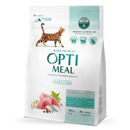 Сухий корм для кішок Optimeal для стерилізованих/кастрованих індичка та овес 200 г