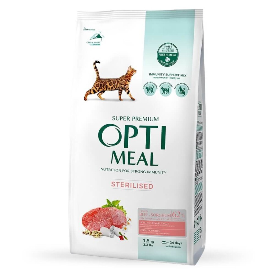 Сухой корм для кошек Optimeal для стерилизованных/кастрированных с говядиной и сорго 1.5 кг: цены и характеристики